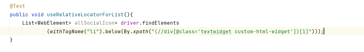 web element using relative locator