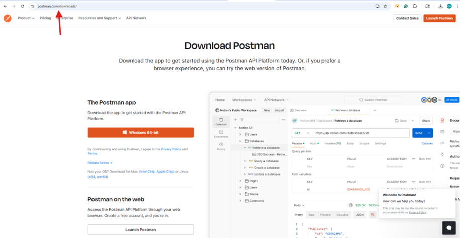 Go to postman site