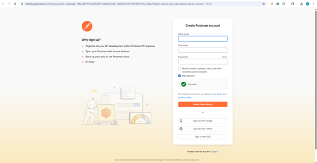 You will redirect to the browser where you need to create an account.
