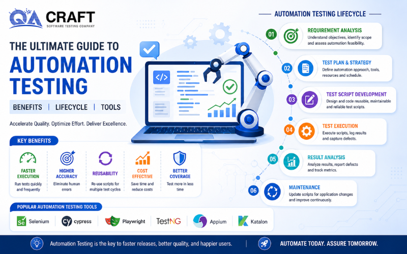 Ultimate Guide to Automation Testing - benefits, lifecycle, and tools