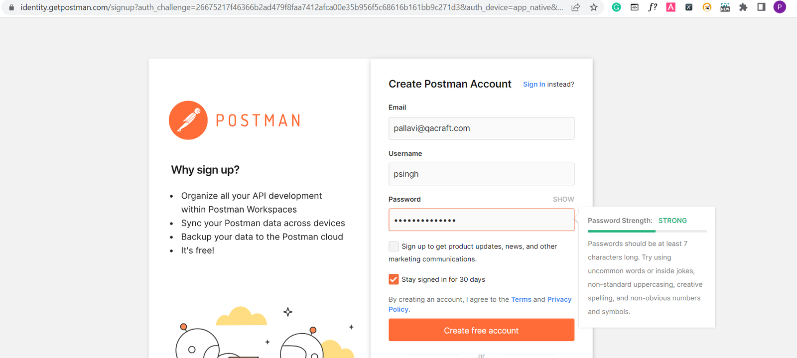 create postman account